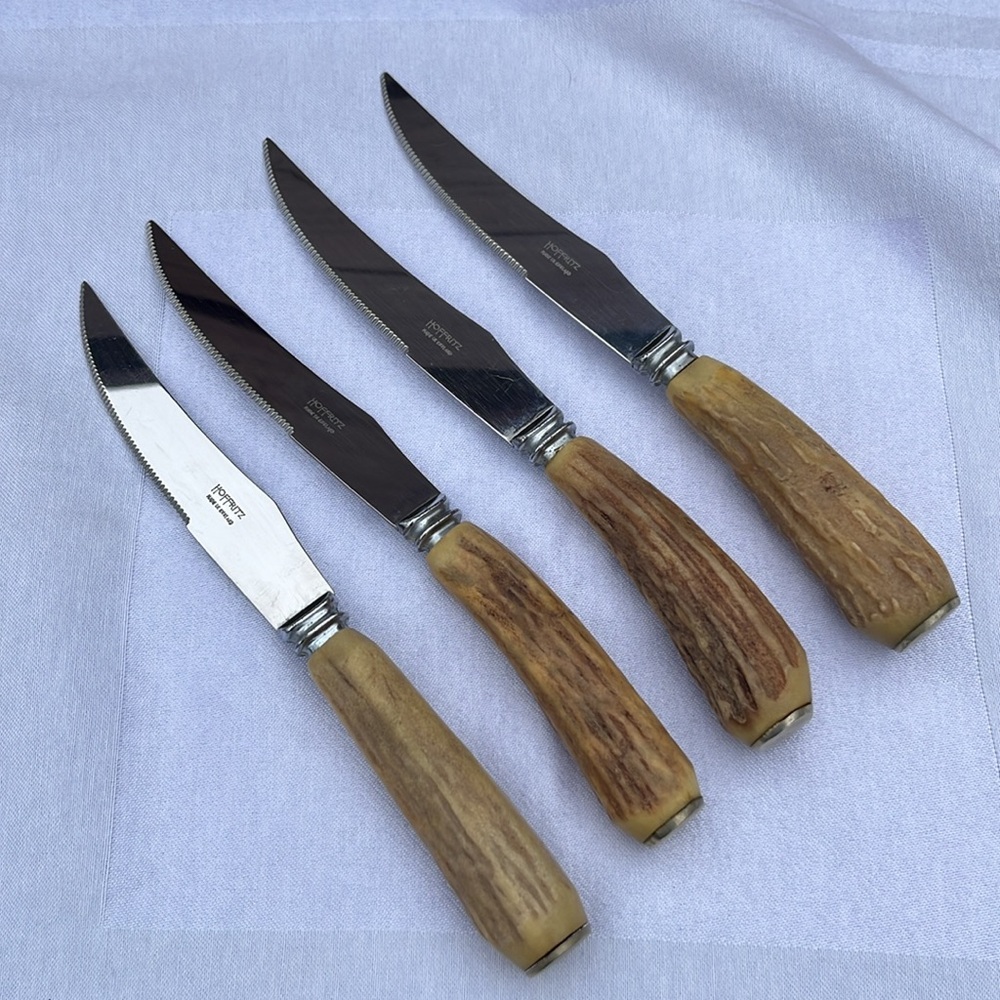 Hoffritz Antler Stag Handle‎ Steak Knives Vintage Set of 4 Made in England Deer